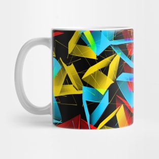 3D Red Yellow Blue Triangles on Black Abstract Mug